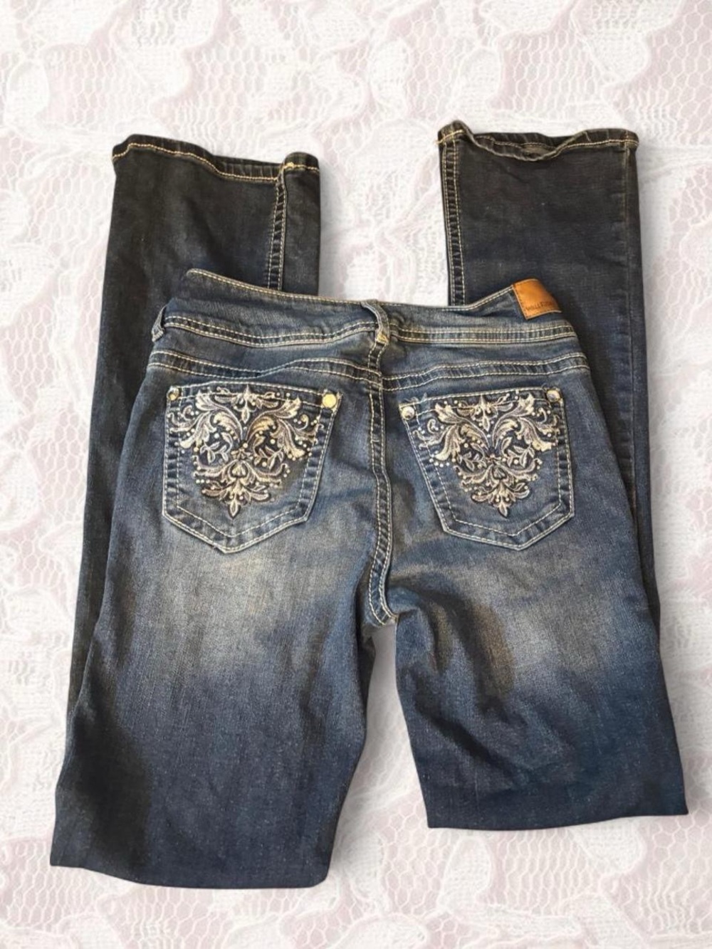 Wallflower Dark Blue Embroidered Flare Jeans